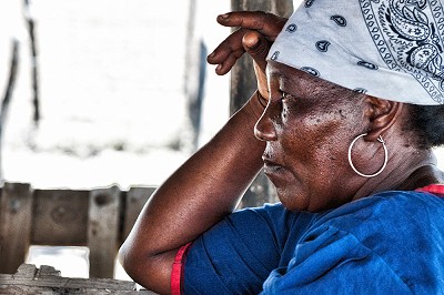 Native elderly woman in a bandana