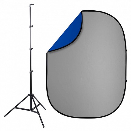 Studio Essentials Pop-Up Reversible Background Kit – Blue / Gray image